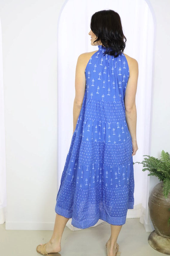Seychelles Tiered Halter Midi Dress Ocean